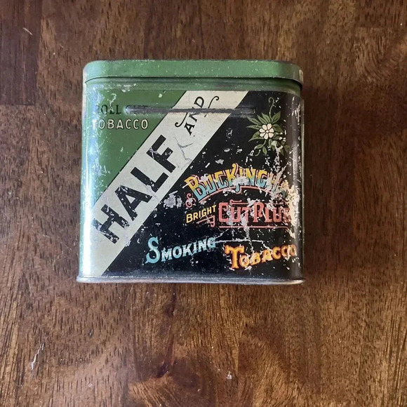 American Tobacco Company Other - Vintage HALF & HALF BUCKINGHAM Bright Cut Plug Smoking Tobacco Tin Roll EMPTY